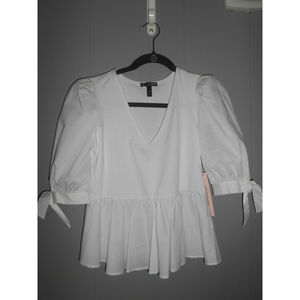 AQUA Cotton Pleated, Puff Sleeve Blouse - 100% Bloomingdale Exclusive Size M